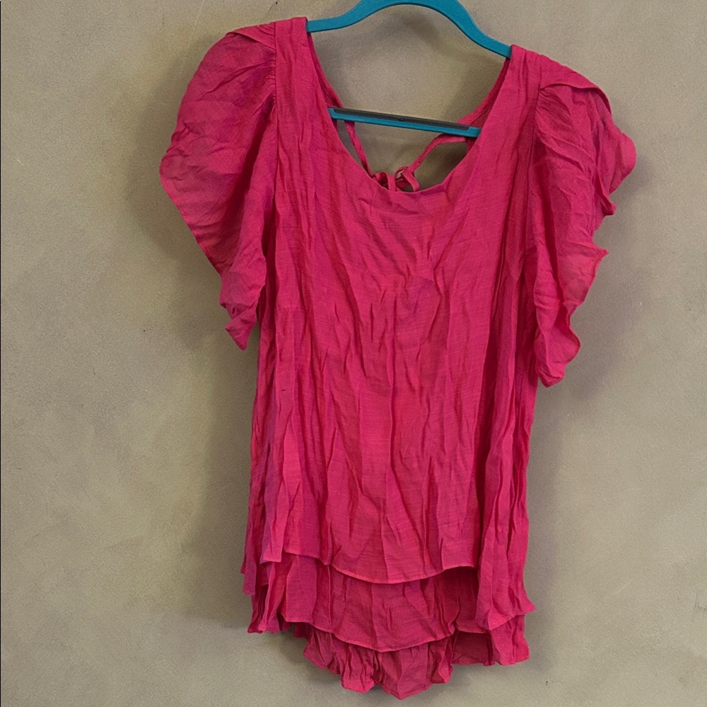 Umgee Fuchsia Ruffled Blouse